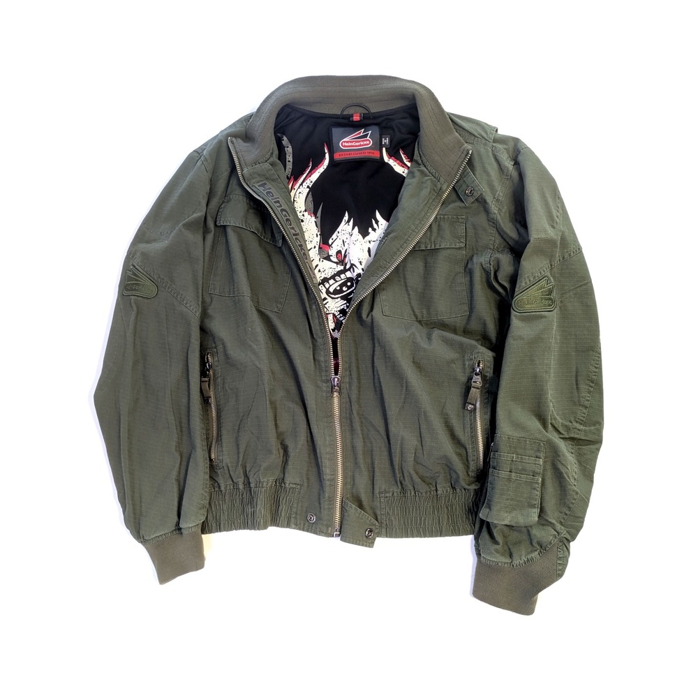Hein Gericke Mens XL Olive Green Ripstop Cotton Motorcycle Jacket Bomber Graphic